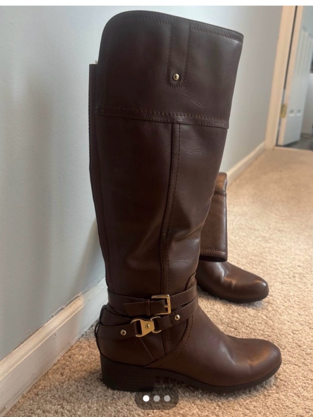 Tall Brown Liz Claiborne Leather high Boots  with Buckle Detail